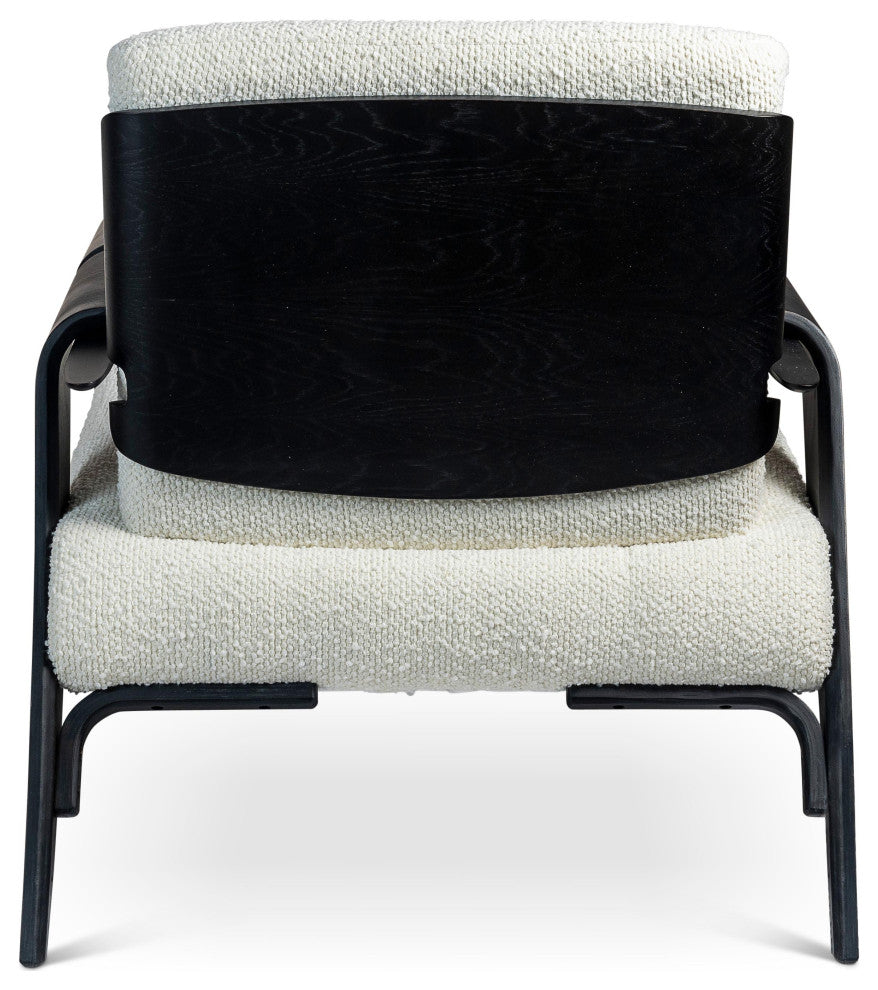 Modern Brazilian, Fly, Accent Chair, Boucle Ivory Upholstery, Black Frame