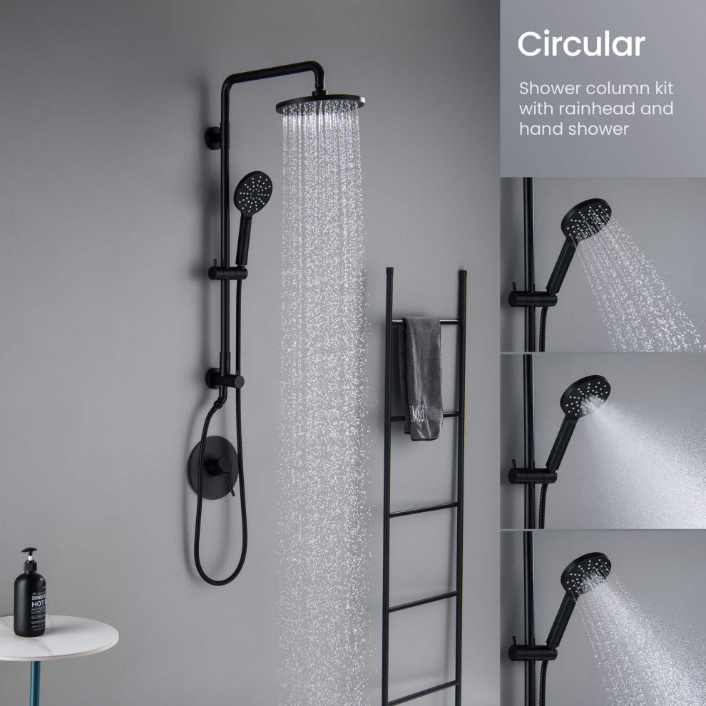 Circular Shower Column With Dual Function Shower Head, Matte Black, Without Rough in Valve