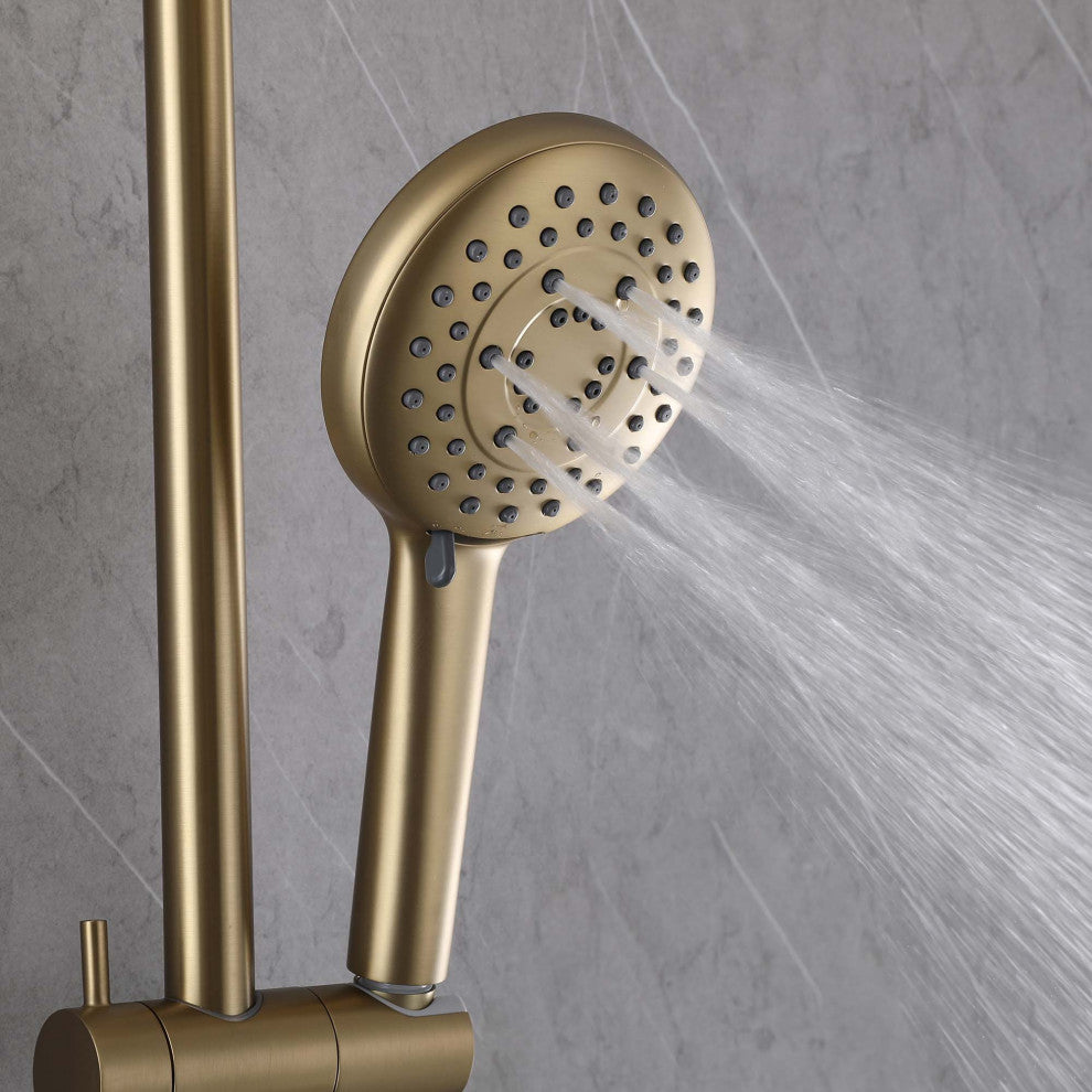 Shower System with 5 Settings Handheld Shower Head ( Not Included Rough Valves), Brushed Gold