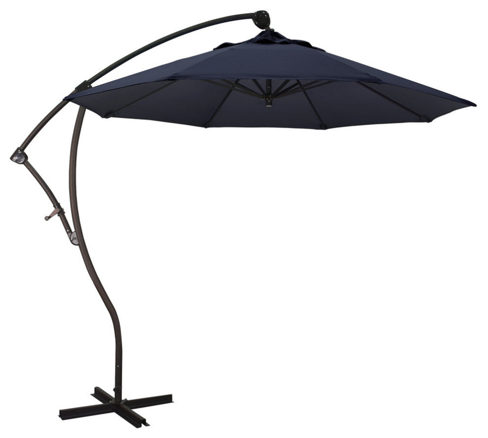 9' Bronze Cantilever Crank Lift 360-Rotation Aluminum Umbrella, Olefin, Navy Blue