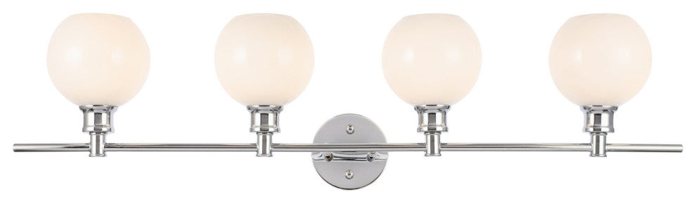 Collier 4 Light Wall Sconce, Chrome And Frosted White Glass