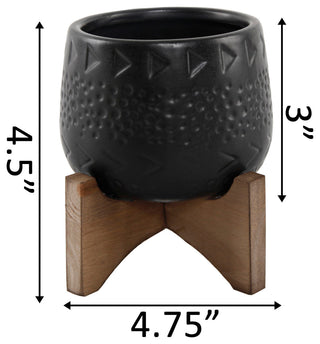 3.5" Caveman Ceramic On Stand, Matte Black