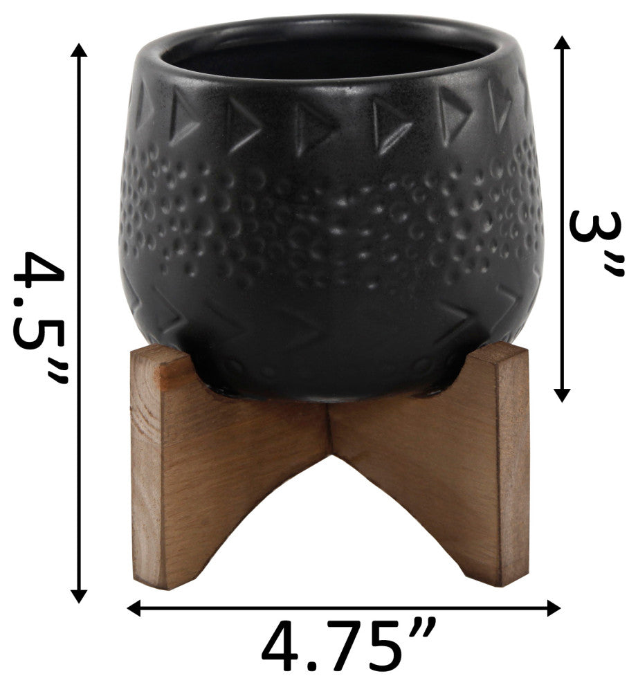 3.5" Caveman Ceramic On Stand, Matte Black