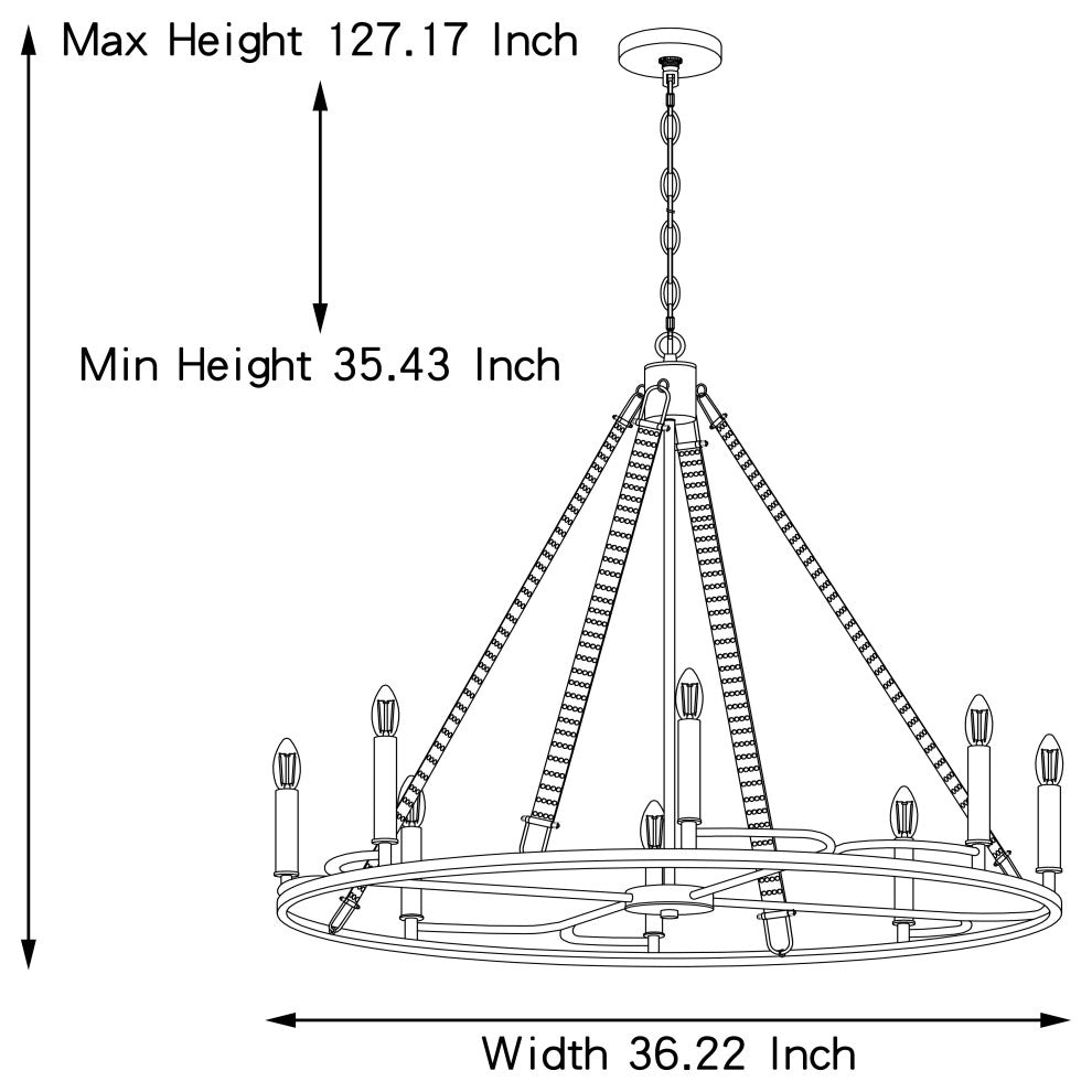 8 Light Wagon Wheel Candle Style Chandelier, Classic Black