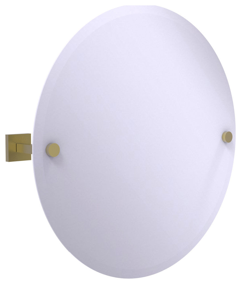 Montero Contemporary Frameless Round Beveled Edge Tilt Mirror, Satin Brass