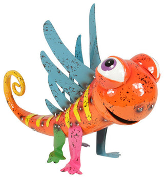 Colorful Speckled Spiked Back Lizard Figure, Metal, 12"
