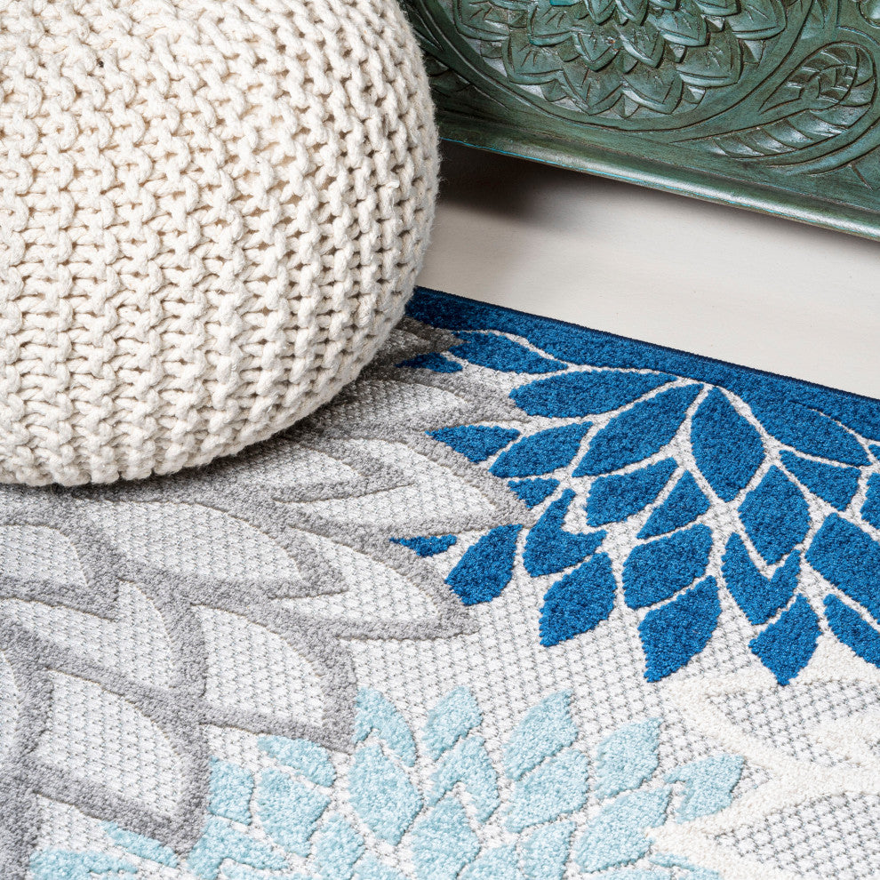 Minori Floral Indoor/Outdoor Area Rug, Blue/Gray, 2 X 8