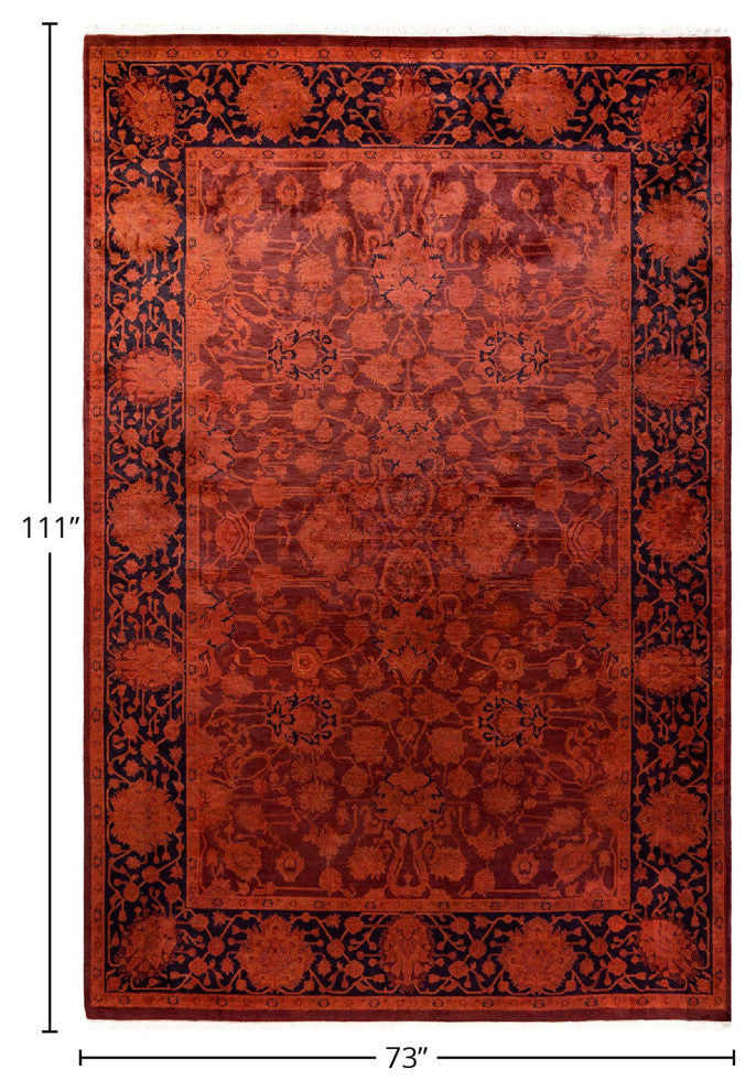 Fine Vibrance, One-of-a-Kind Hand-Knotted Area Rug Red, 6'1"x9'3"