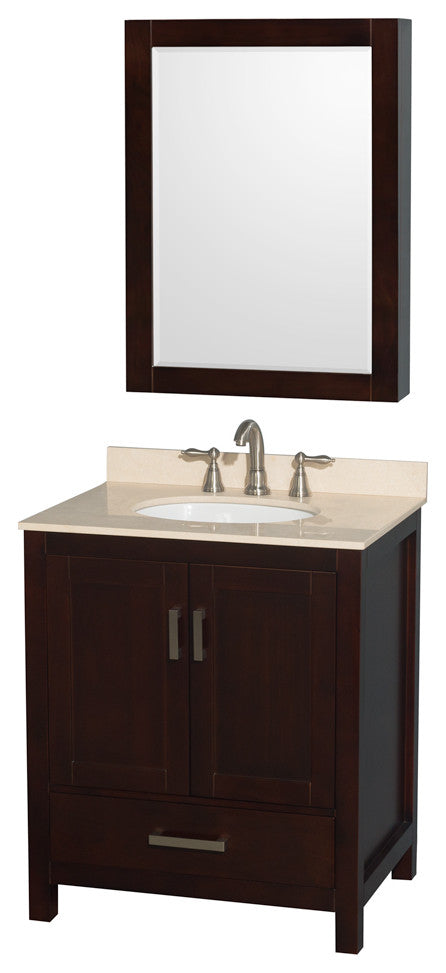 Wyndham WCS141430SESIVUNOMED Vanity in Espresso with Ivory Marble Top and Round