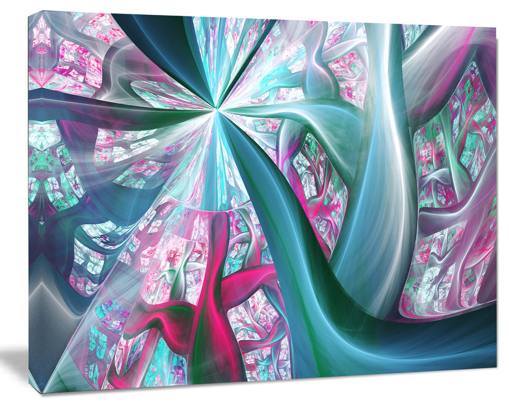 Blue Pink Fractal Plant Stems, Abstract Canvas Art Print, 20x12