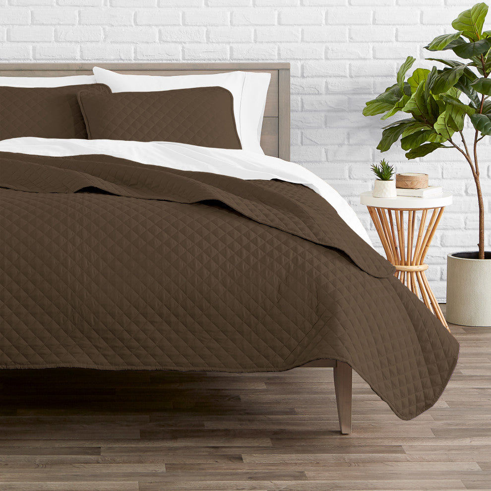 Bare Home Diamond Stitched Coverlet Set, Cocoa, King