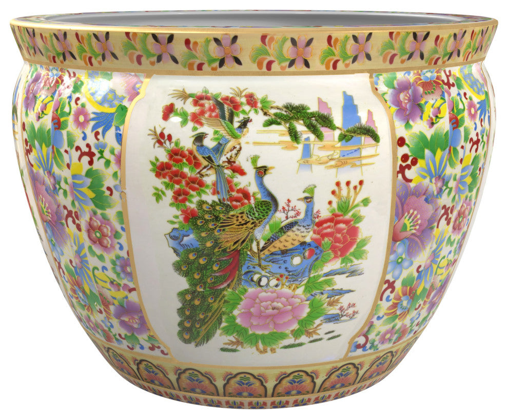 14" Satsuma Birds and Flowers Porcelain Fishbowl