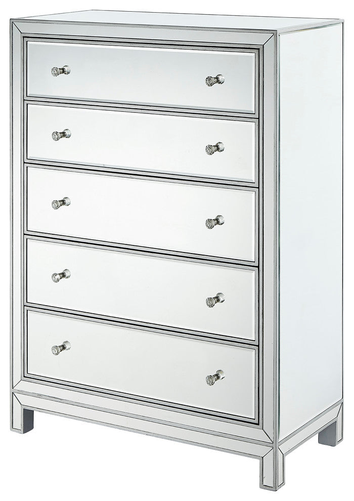 Chest 5 Drawers 34" W X 16" D X 48" H, Antique Silver Paint