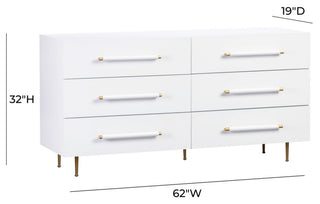 Trident 6 Drawer Dresser, White