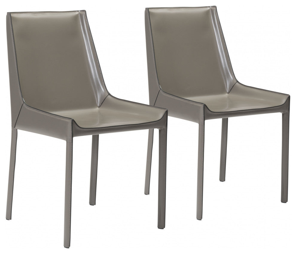 Set of Two Gray Faux Leather Dining Chairs