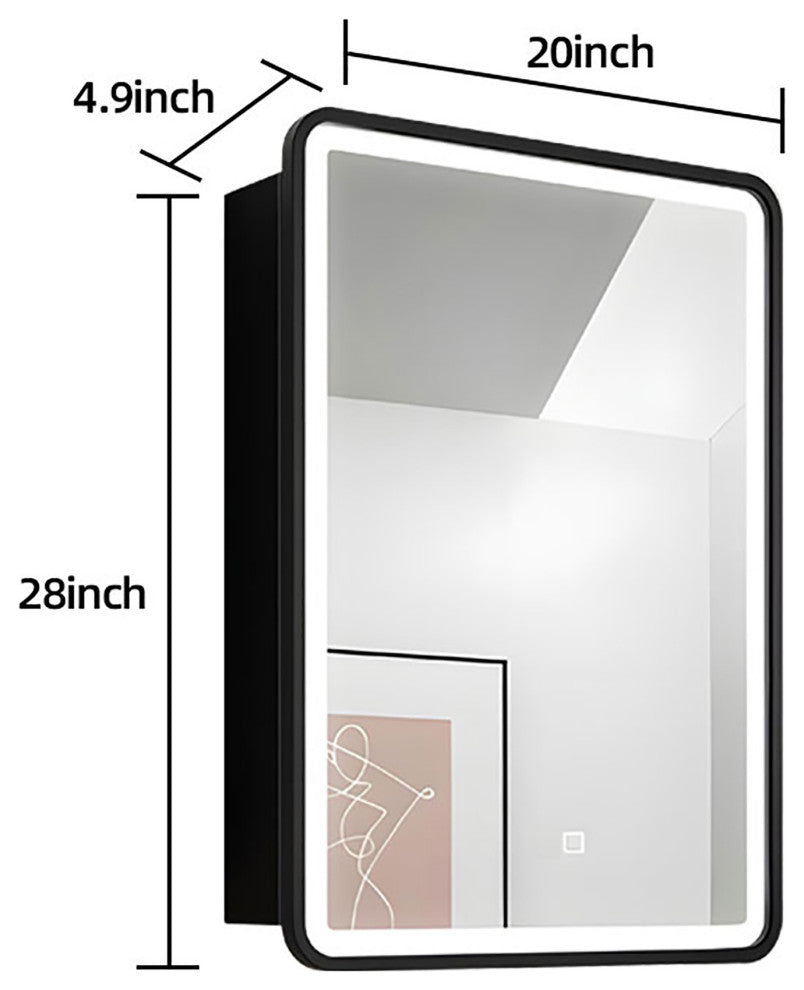 Aluminum Surface Mounted LED Medicine Cabinet, Doors and Shelves, 28" X 20"