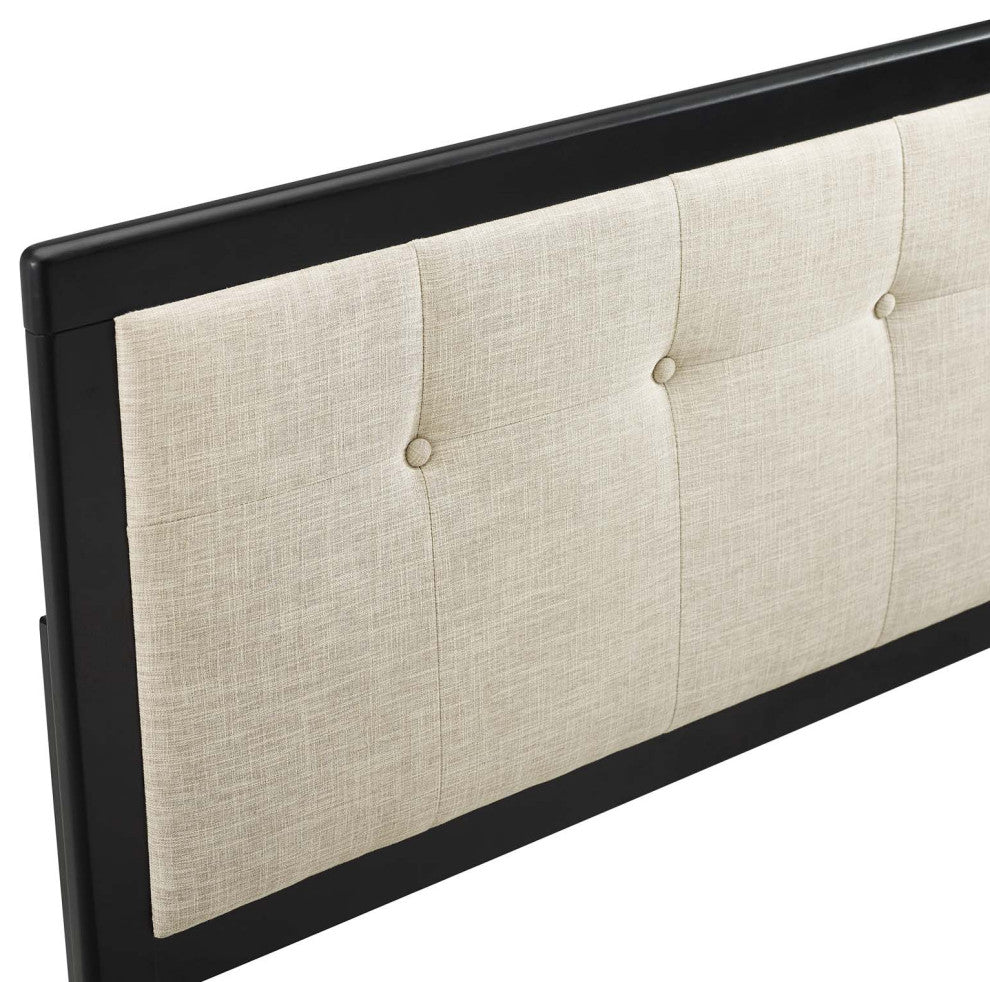 Draper Tufted Queen Fabric and Wood Headboard Black Beige