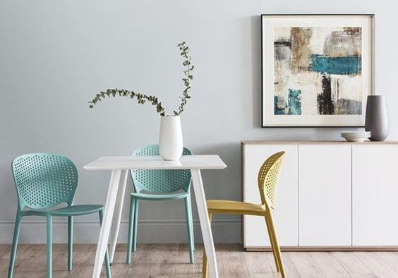 Stackable Plastic Armless Side Dining Chairs Fully Assembled Set of 2, Aqua Blue