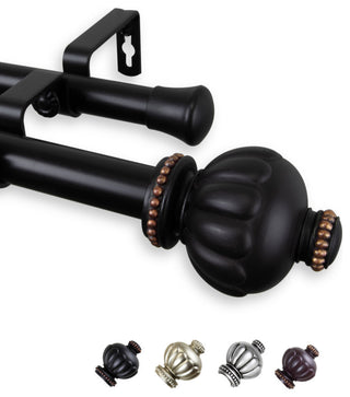 Bran 1" Double Curtain Rod, Black, 160-240"