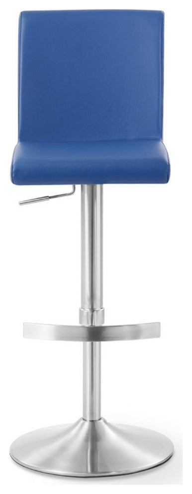 Coveteur Bar Stool Dark Blue Leatherette Brushed Stainless Steel Base