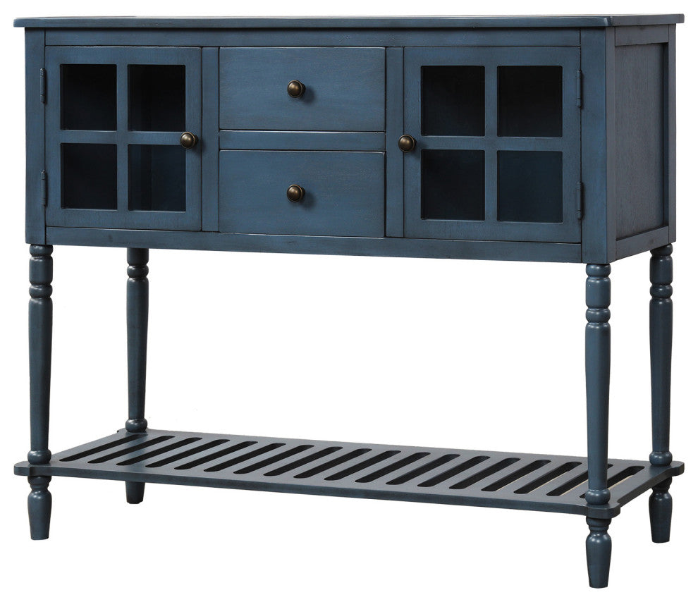 TATEUS Solid Wood  Console Table with Shelf and Storage in Antique Navy