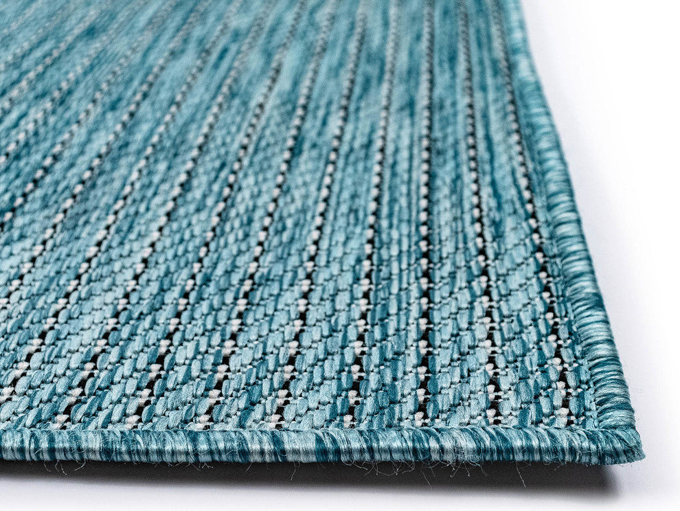 Carmel Texture Stripe Indoor/Outdoor Rug, Aqua, 6'6"x9'3"