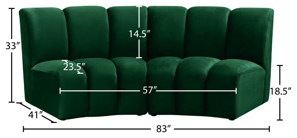 Infinity Channel Tufted Velvet Modular Chair, Green, 2 Piece