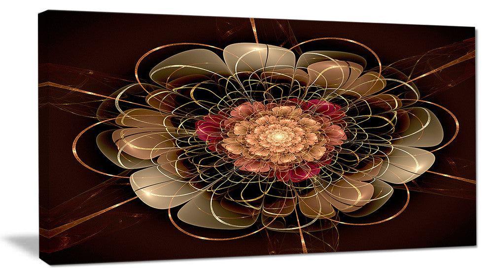 Dark Gold Red Fractal Flower Pattern, Extra Large Floral Wall Art, 32"x16"