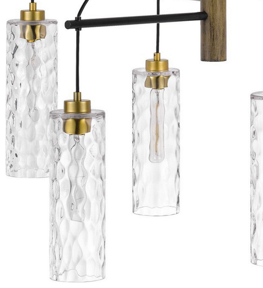 Benzara BM282174 Classic Chandelier, Hanging Textured Glass Shade, Antique Brass
