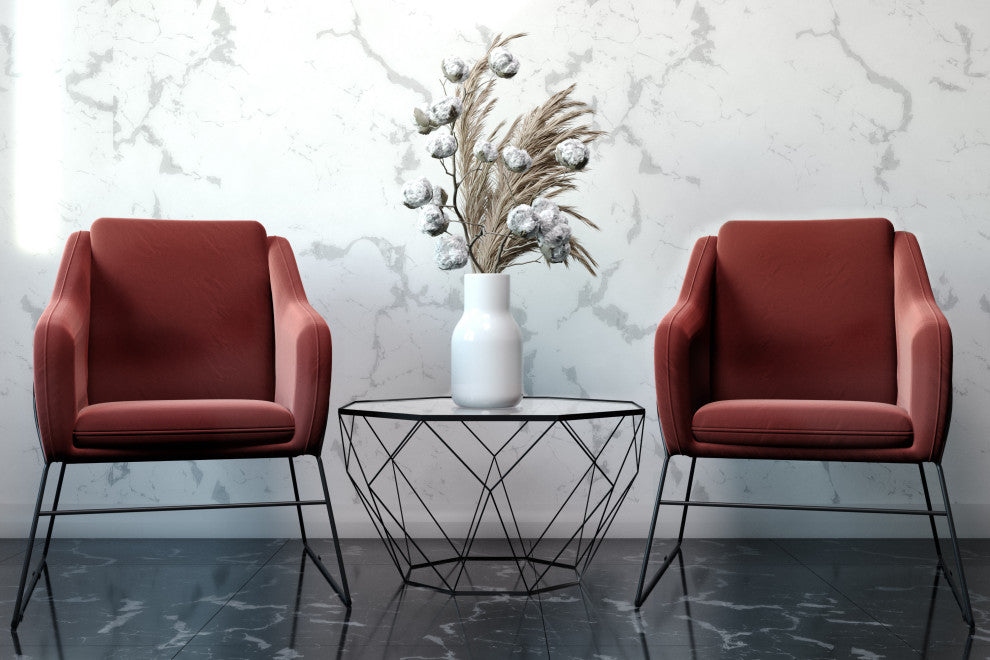 LeisureMod Malibu Modern Octagon Glass Top Coffee Table With Geometric Base