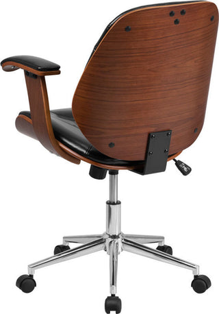 Mid-Back Black Leather Executive Wood Swivel Office Chair