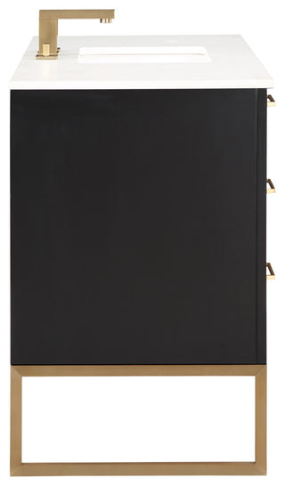 Markham 48" Bathroom Vanity, Midnight Black/Satin Brass, 48", Quartz Countertop