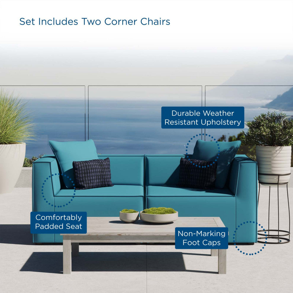 Lounge Loveseat Sofa, Fabric, Blue, Outdoor Patio Balcony Cafe Bistro Garden