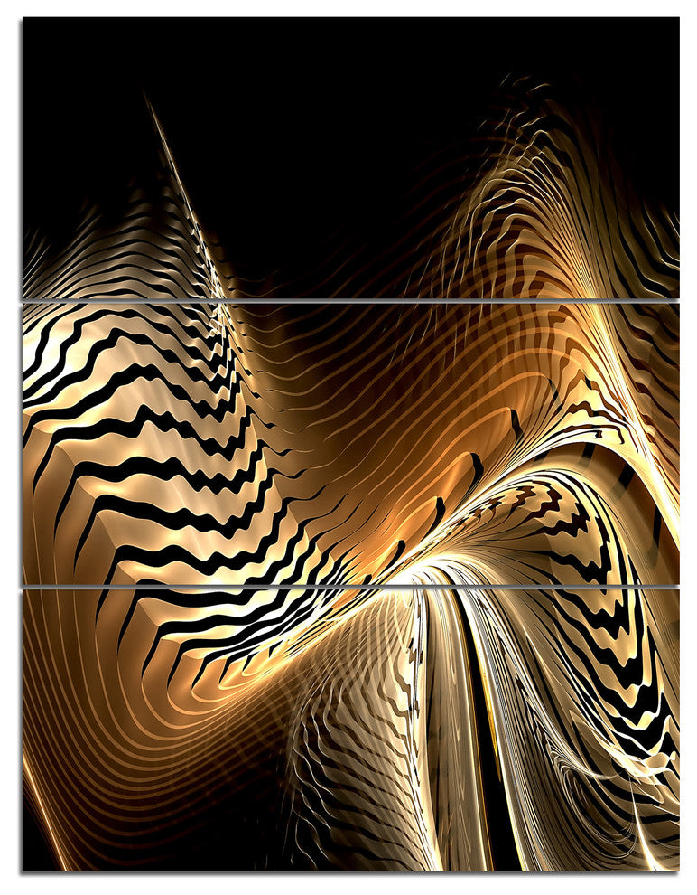 Brown Black Abstract Fractal Design, Abstract Canvas Art, 28x36, 3 Panels