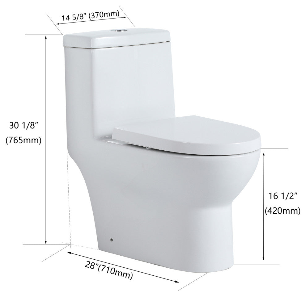28 Inch Ceramic One Piece Toilet With Soft Close Seat