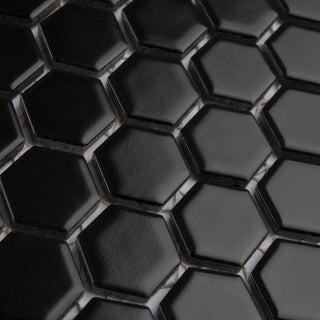 Metro 1" Hex Porcelain Mosaic Floor and Wall Tile, Black