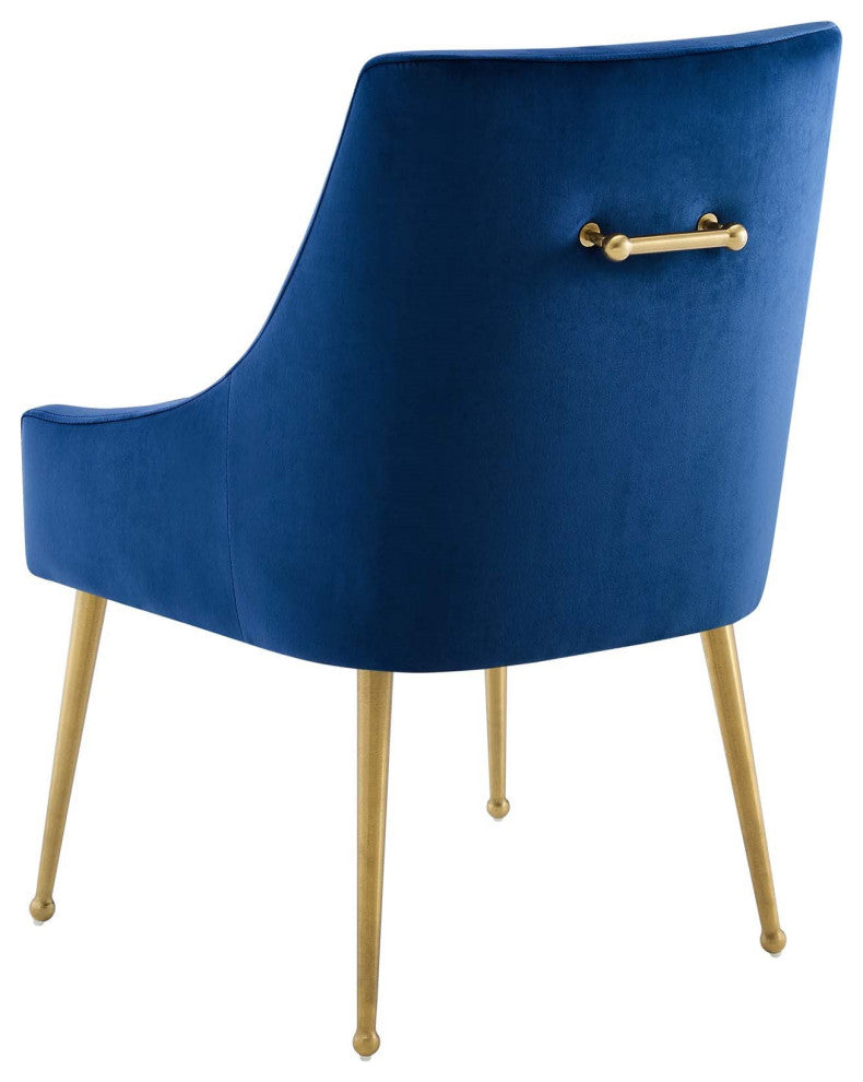 Contemporary Dining Room Side Dining Chair, Velvet Stainless Metal, Navy Blue