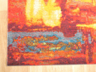 Red Distressed Bohemian Moderno Art Rug, 4' 4x6' 3