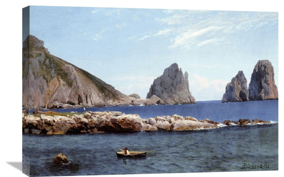 "Rowing Off The Rocks" Stretched Canvas Giclee by Albert Bierstadt, 30"x20"