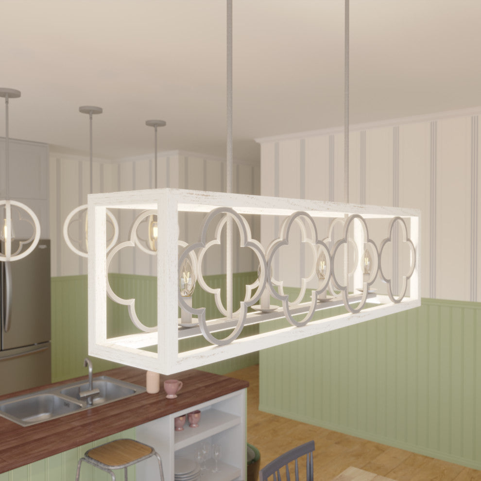 Hunter Gablecrest Painted Concrete and Rustic White Linear Chandelier