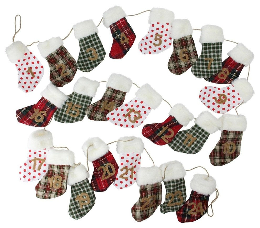 8'' x 1" White and Red Christmas Stocking Garland, Unlit