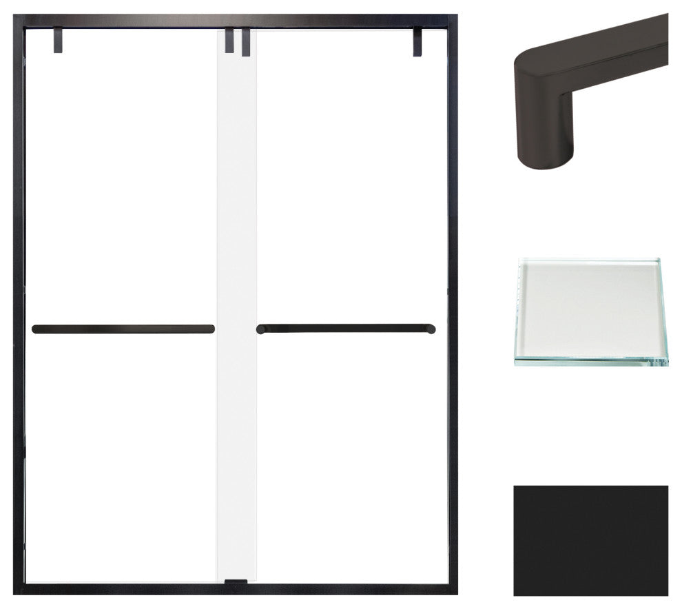 Eden 56-60" W x 80" H Shower Door, Iron Glass, Matte Black, Riley