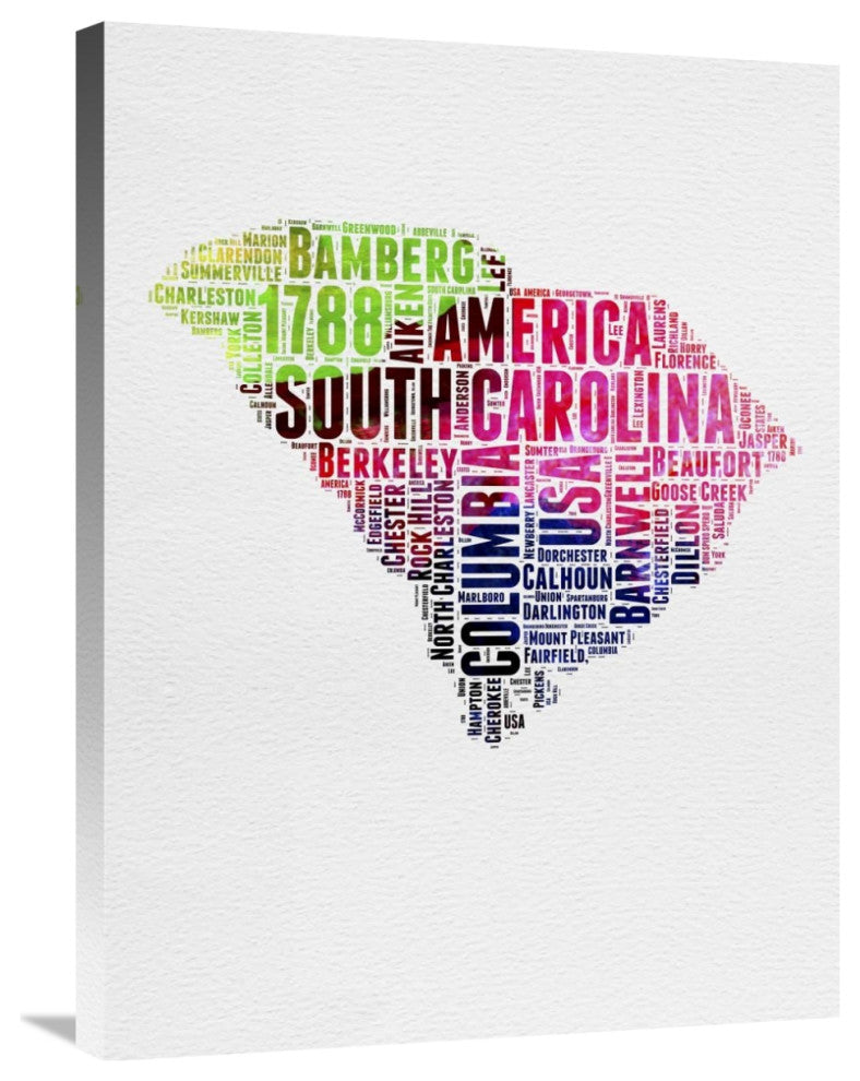 "South Carolina Watercolor Word Cloud" Fine Art Print