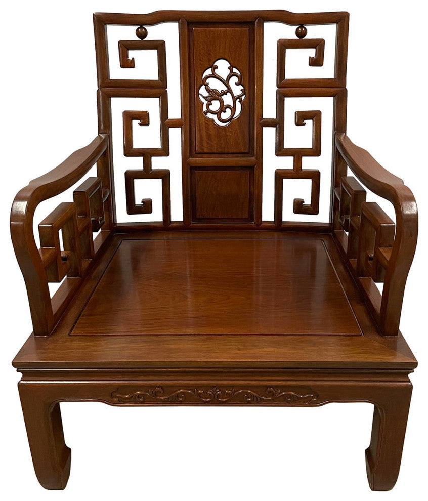 Consigned Vintage Chinese Rosewood Carved Living Room Chair - a Pair