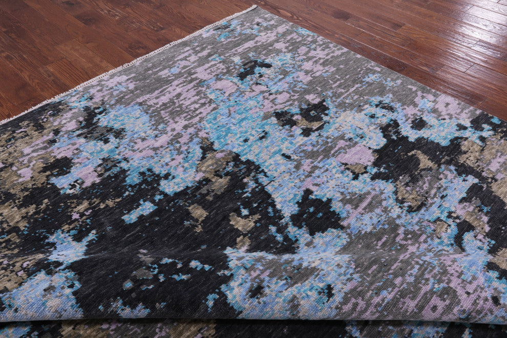 9' 6" X 11' 8" Abstract Hand Knotted Wool and Silk Rug Q9158