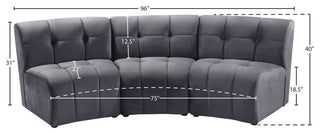Limitless Velvet Upholstered 3-Piece Modular Sectional, Gray