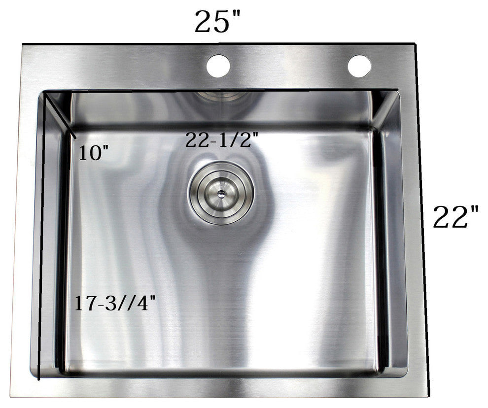 25" 16 Gauge Topmount Single Bowl Stainless Steel Sink Package