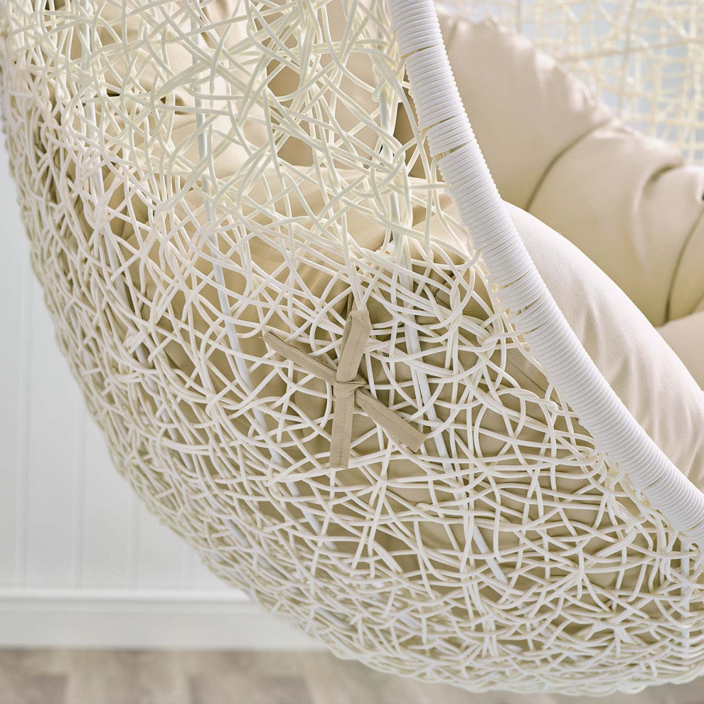 Swing Lounge Chair, Sunbrella, White Beige, Modern, Outdoor Patio Balcony Garden