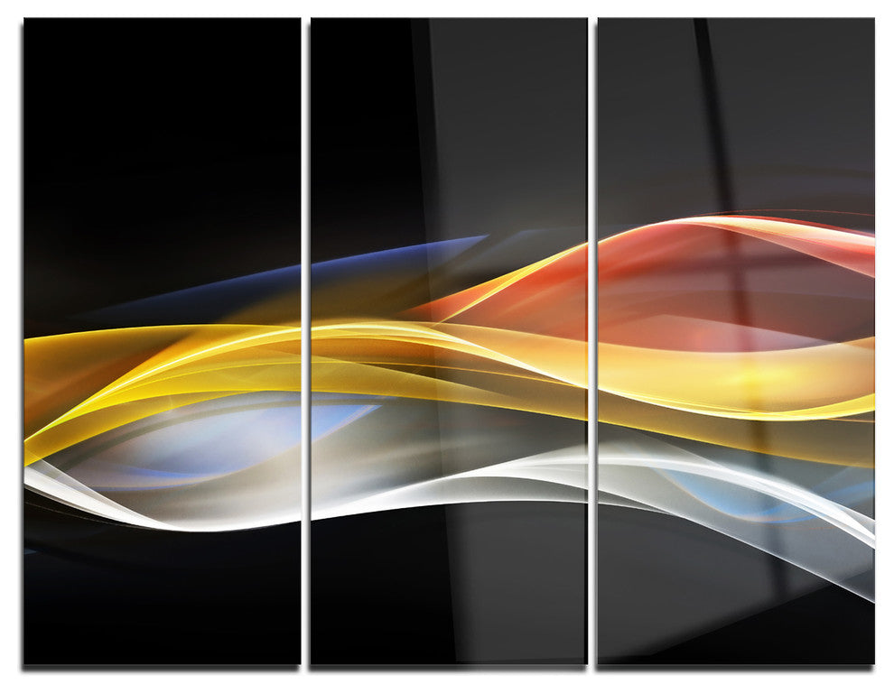 "3-D Gold Silver Wave Design" Digital Metal Wall Art, 3 Panels, 36"x28"