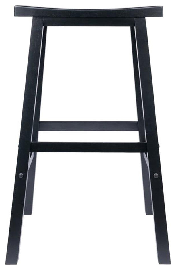 Pemberly Row 28.86" Transitional Solid Wood Saddle Seat Bar Stool in Black